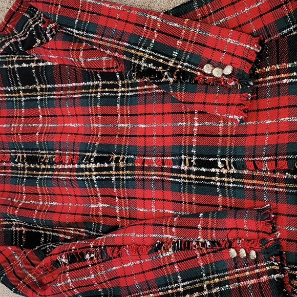 Rachel Zoe Tweed Plaid Red Black Jacket - Picture 13 of 17